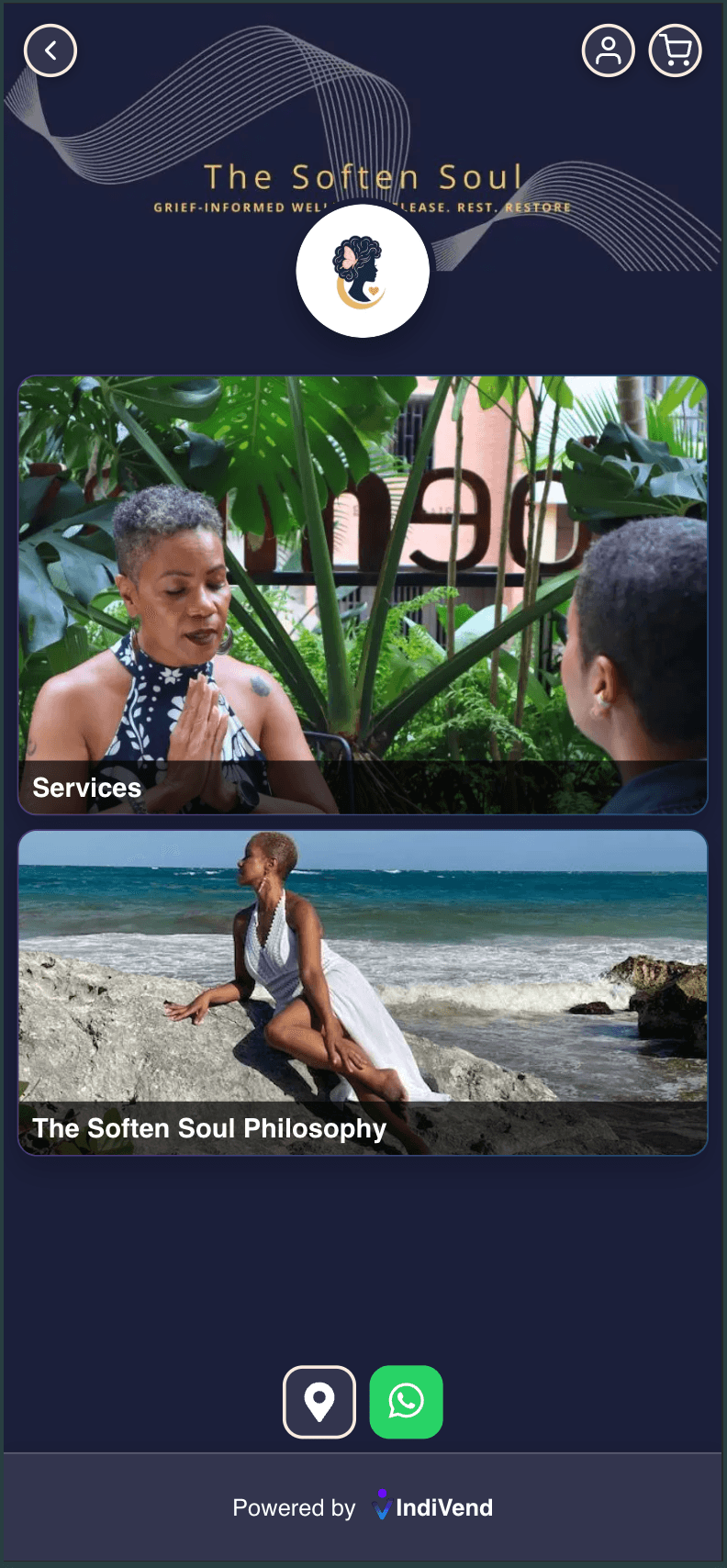 Tienda de Soften Soul hecha con indiVend, mostrando sus sesiones de acompañamiento en duelo